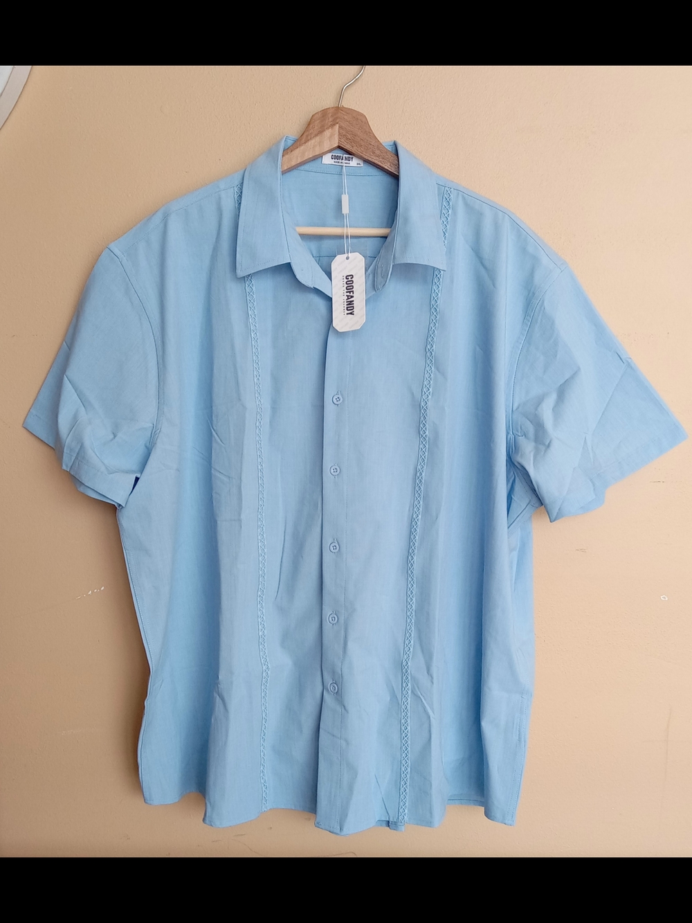 Light Blue Short-Sleeve Button-Down Shirt by Coofandy